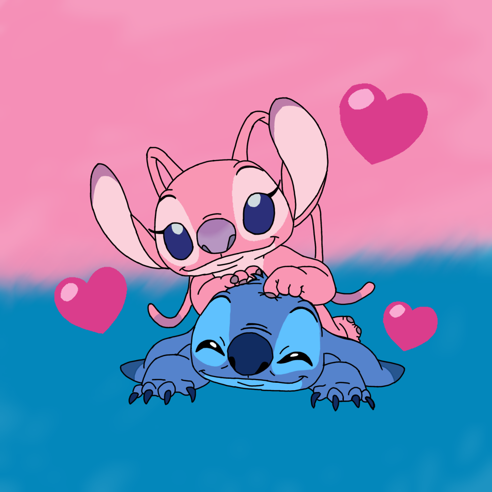 Lilo & Stitch Art Print - Stitch and Angel with Hearts