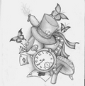 Alice in Wonderland Tattoo Sketch Design - Mad Hatter Theme with Butterflies